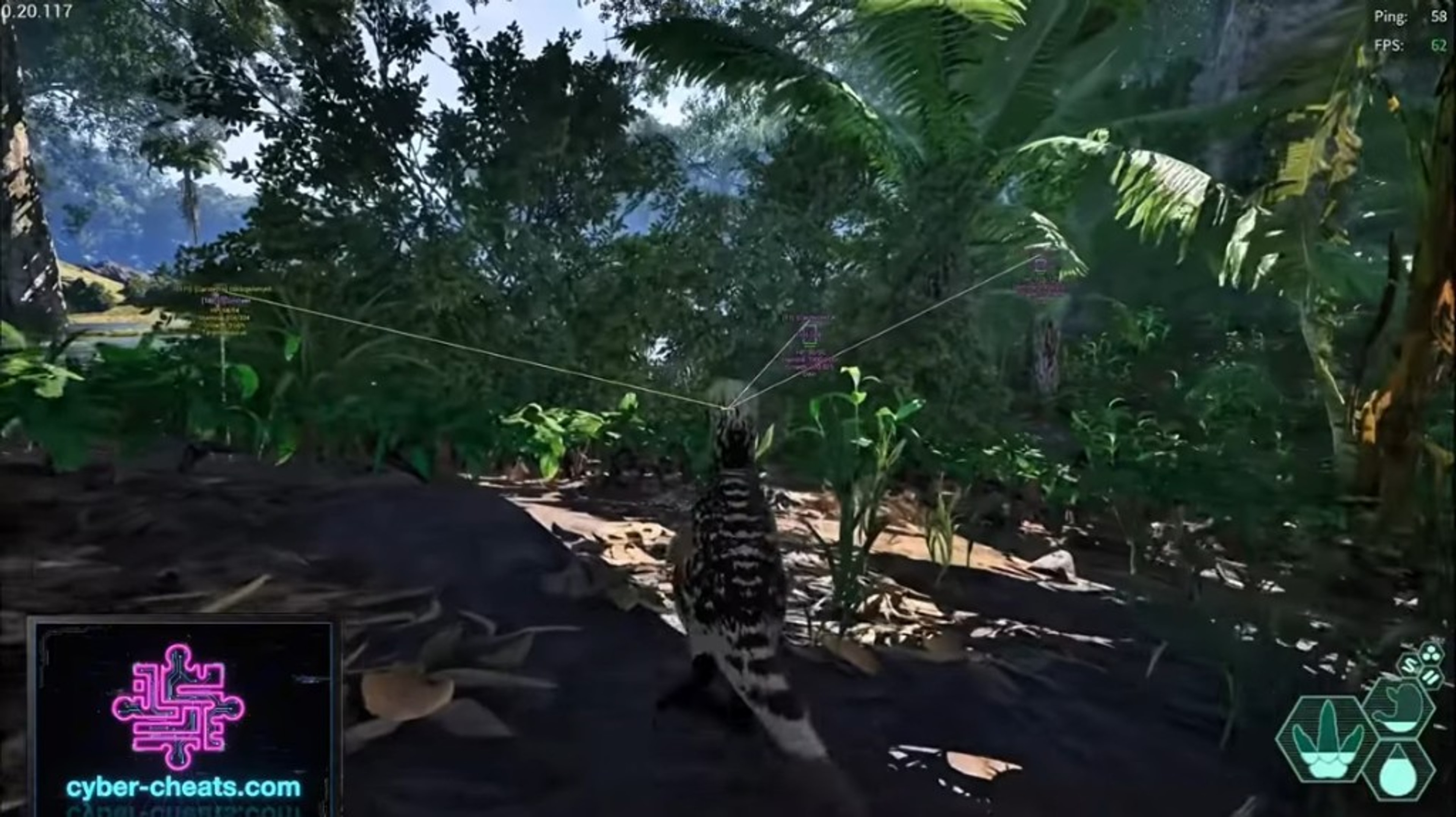 The Isle jungle ESP tracers on AI carnivores and herbivores with growth and HP