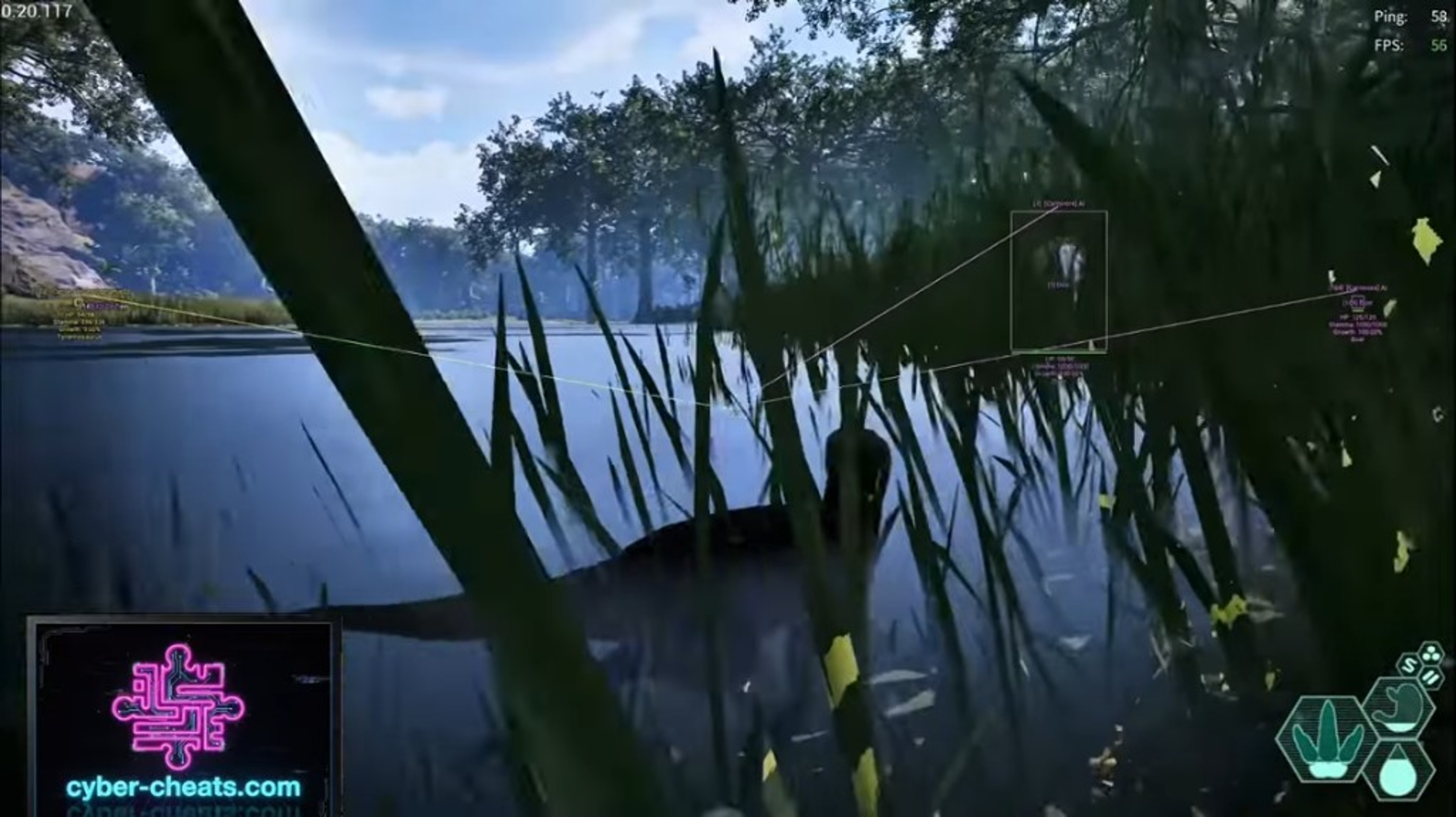 The Isle swamp ESP snaplines on boar AI and dilophosaurus with HP stamina growth